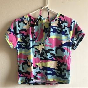 Baby Blue Camo Crop Top + Matching Mask Fit